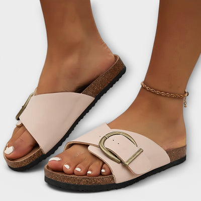 Margie - Women's Cork Mules with Buckle Strap Design